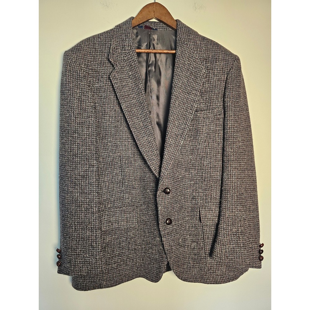 [Dark Academia] W J F by Farah Tweed Blazer Mens 46R Brown Pure Wool Vintage USA